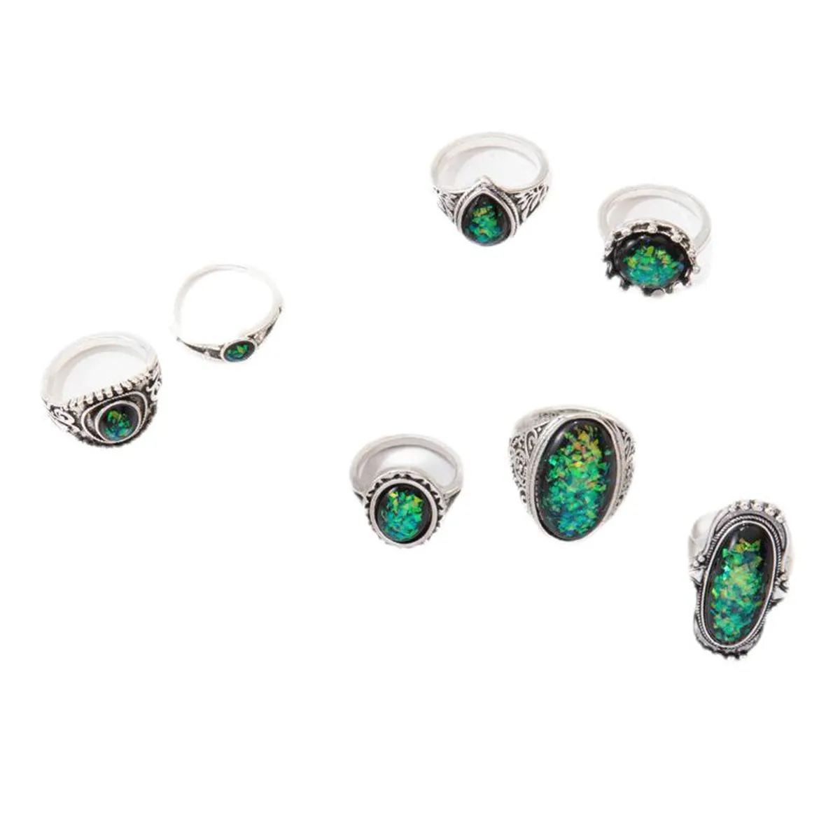 Black & Silver-Plated Long Oval Ring Set