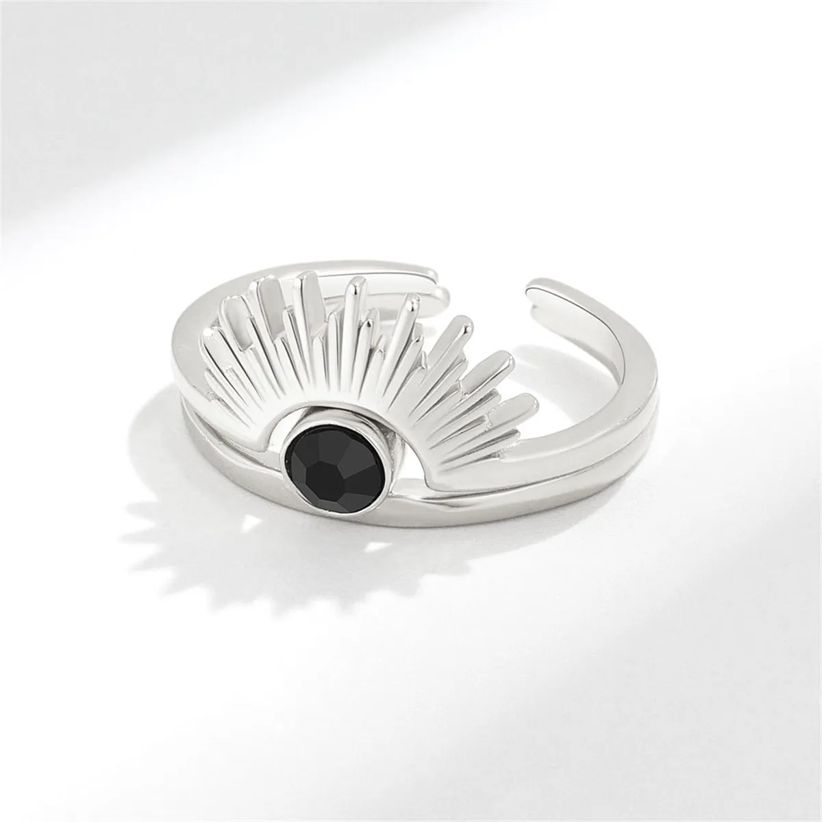 Black Cubic Zirconia & Silver-Plated Sun Ring - Set Of Two