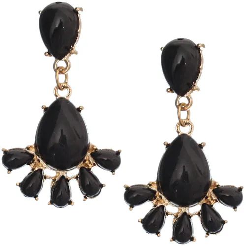 Black Faceted Double Teardrop Drop Earrings