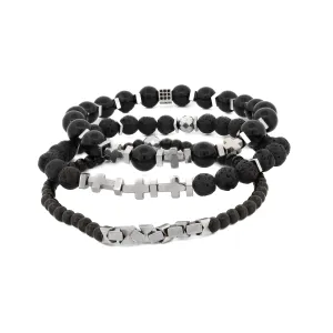 Black Gemstone & Hematite Power Trio Bracelet Set