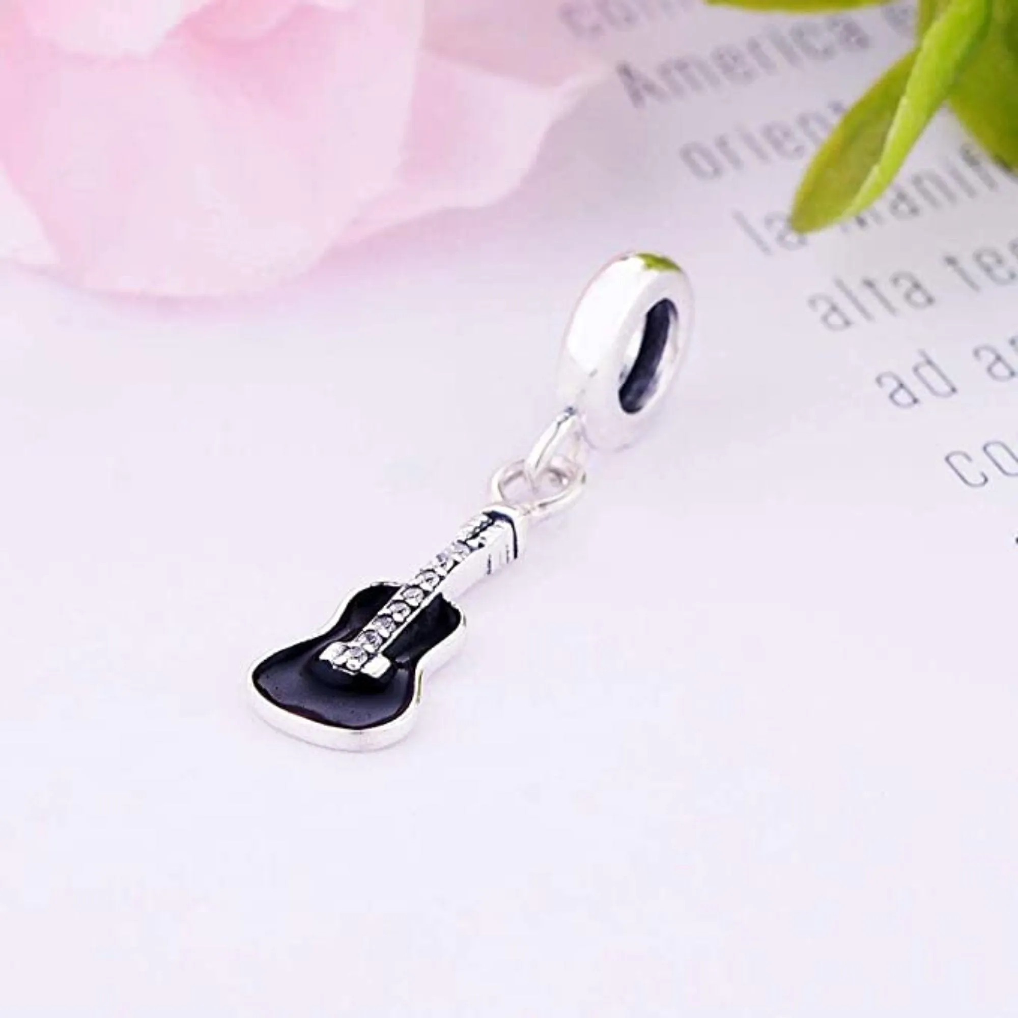 Black Guitar "You Rock" Dangle Pendant Charm