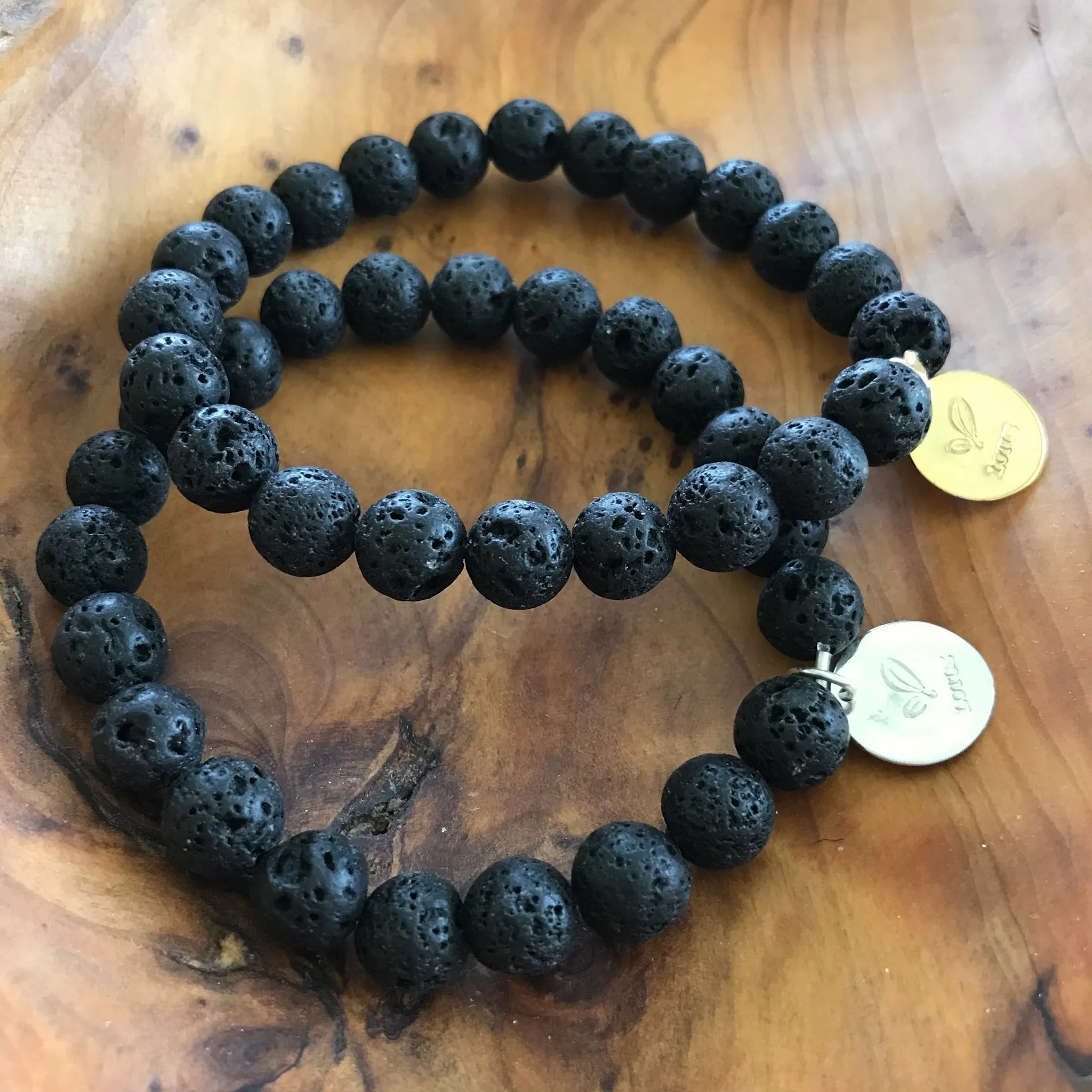 Black Lava Rock Essential Oil Bracelet - Silver Charm