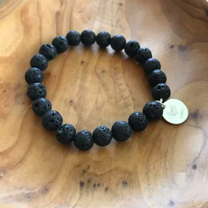 Black Lava Rock Essential Oil Bracelet - Silver Charm