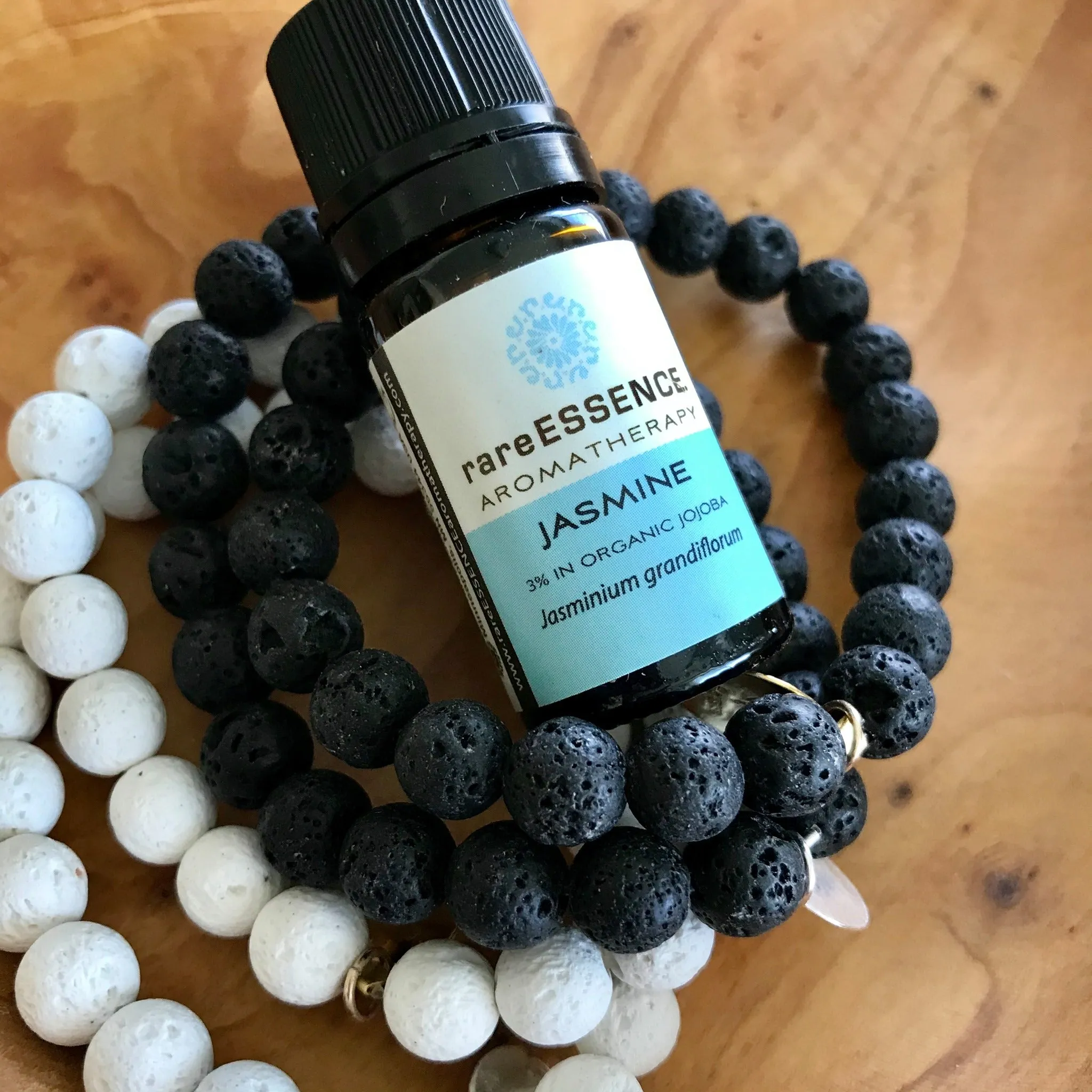 Black Lava Rock Essential Oil Bracelet - Silver Charm