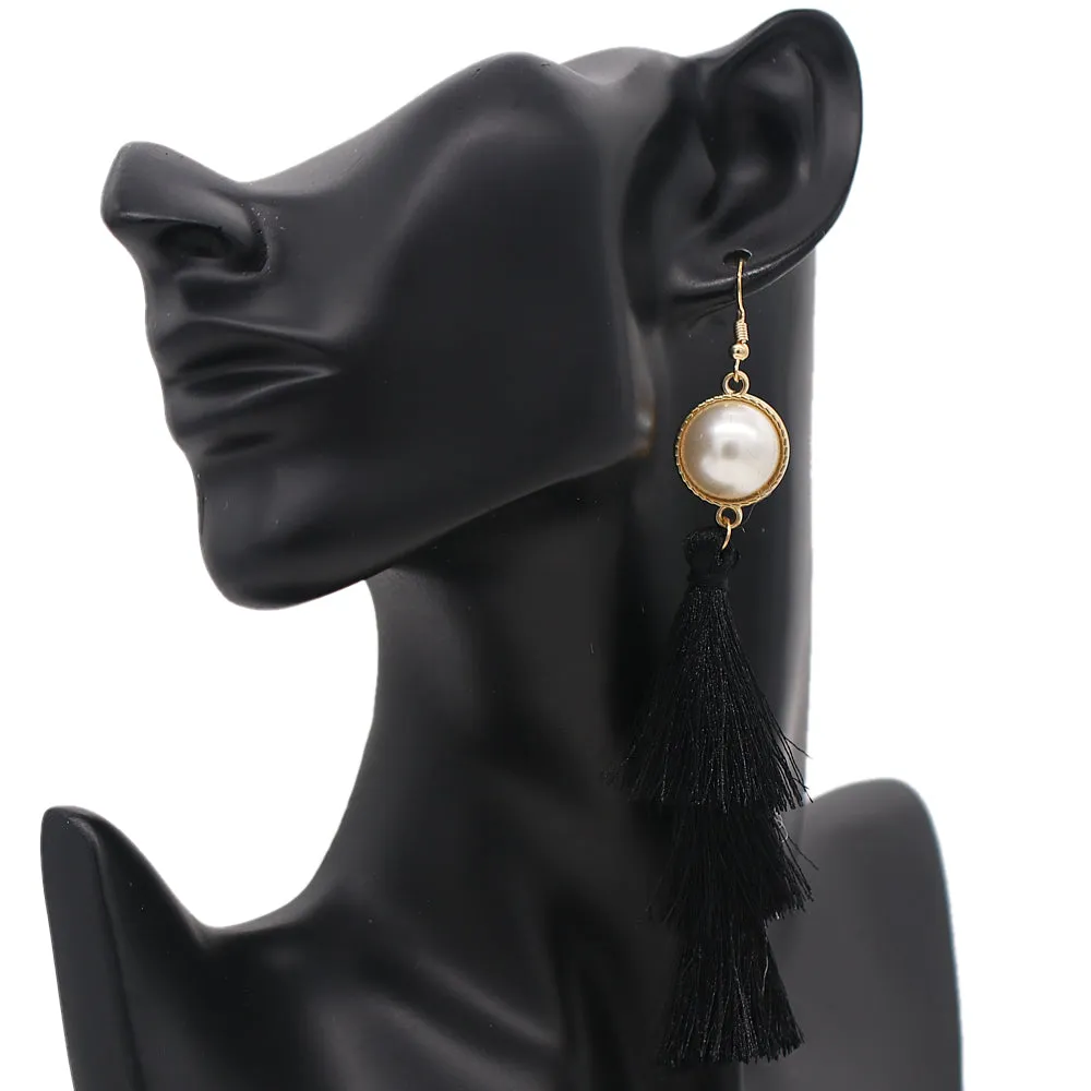Black Layered Tassel Fringe Earrings
