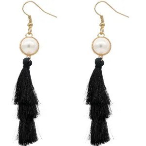 Black Layered Tassel Fringe Earrings