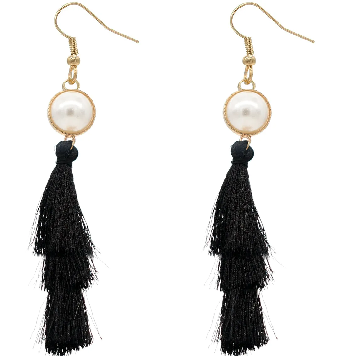 Black Layered Tassel Fringe Earrings