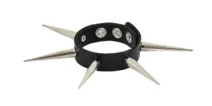 Black leather bracelet w/ 1 row of tall silver spikes