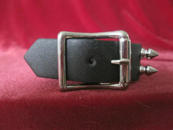 Black leather bracelet w/ 2 rows of silver spikes