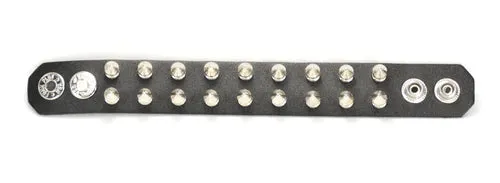 Black leather bracelet w/ 2 rows of silver tree spikes