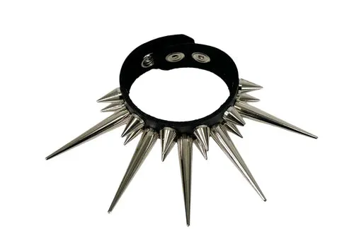 Black Leather Bracelet w/ 3 Pin and Cone Spikes