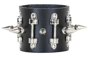 Black Leather Bracelet w/ Large Handle Holders and 1" Spikes
