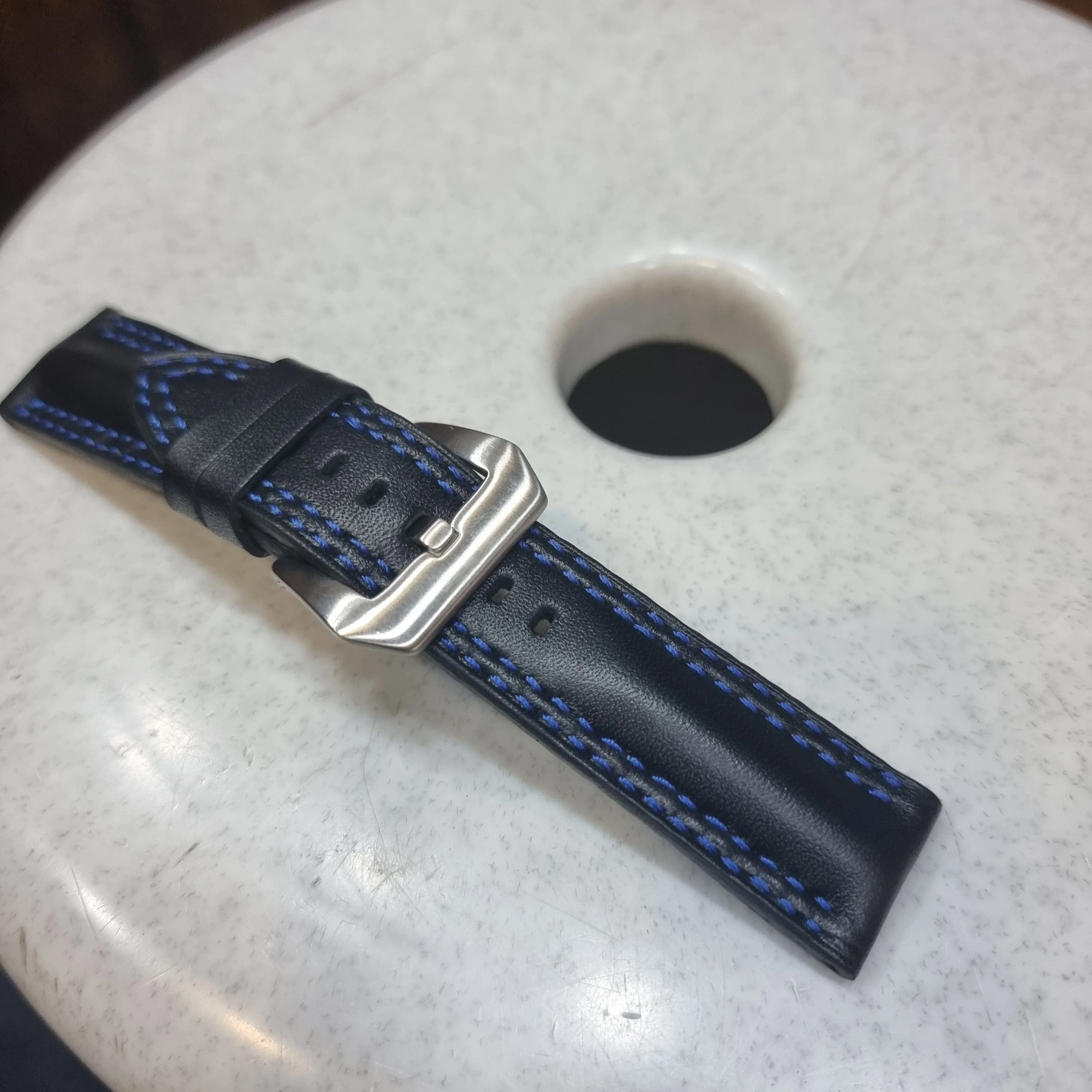 Black leather strap muscular padded