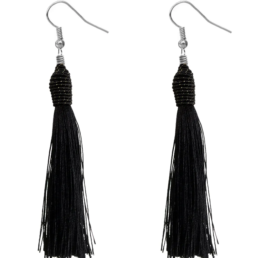 Black Long Wrap Tassel Earrings