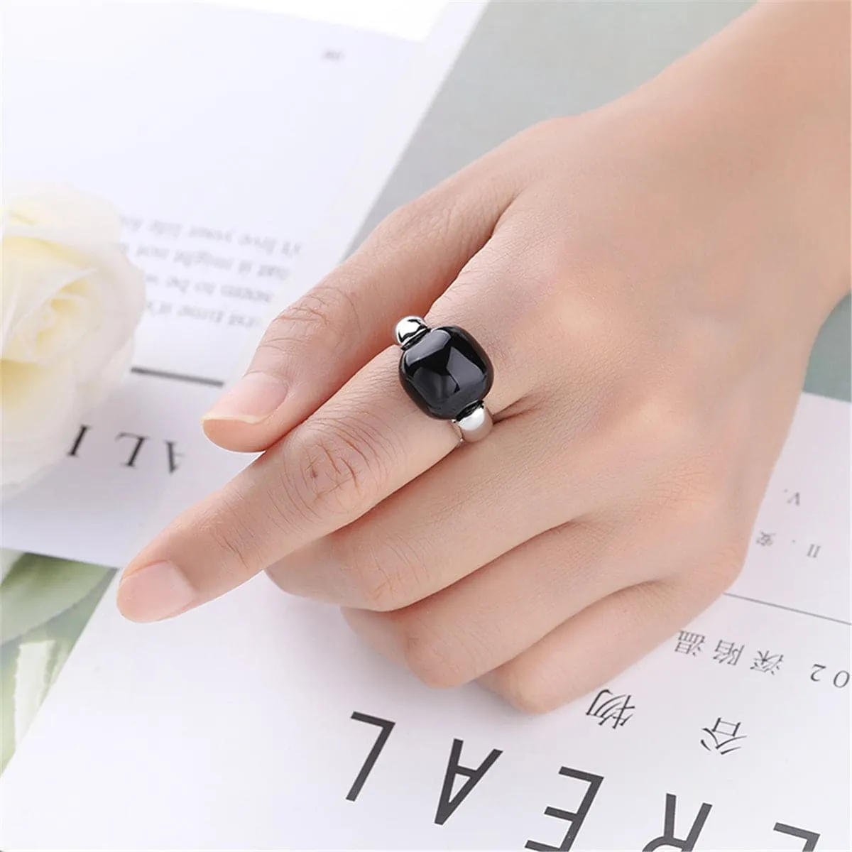 Black Princess-Cut Ring