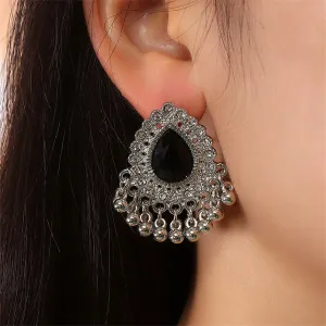 Black Resin & Cubic Zirconia Hola Bead Tassel Drop Earrings