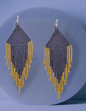 Black seed bead tassel earrings#ADX0222687