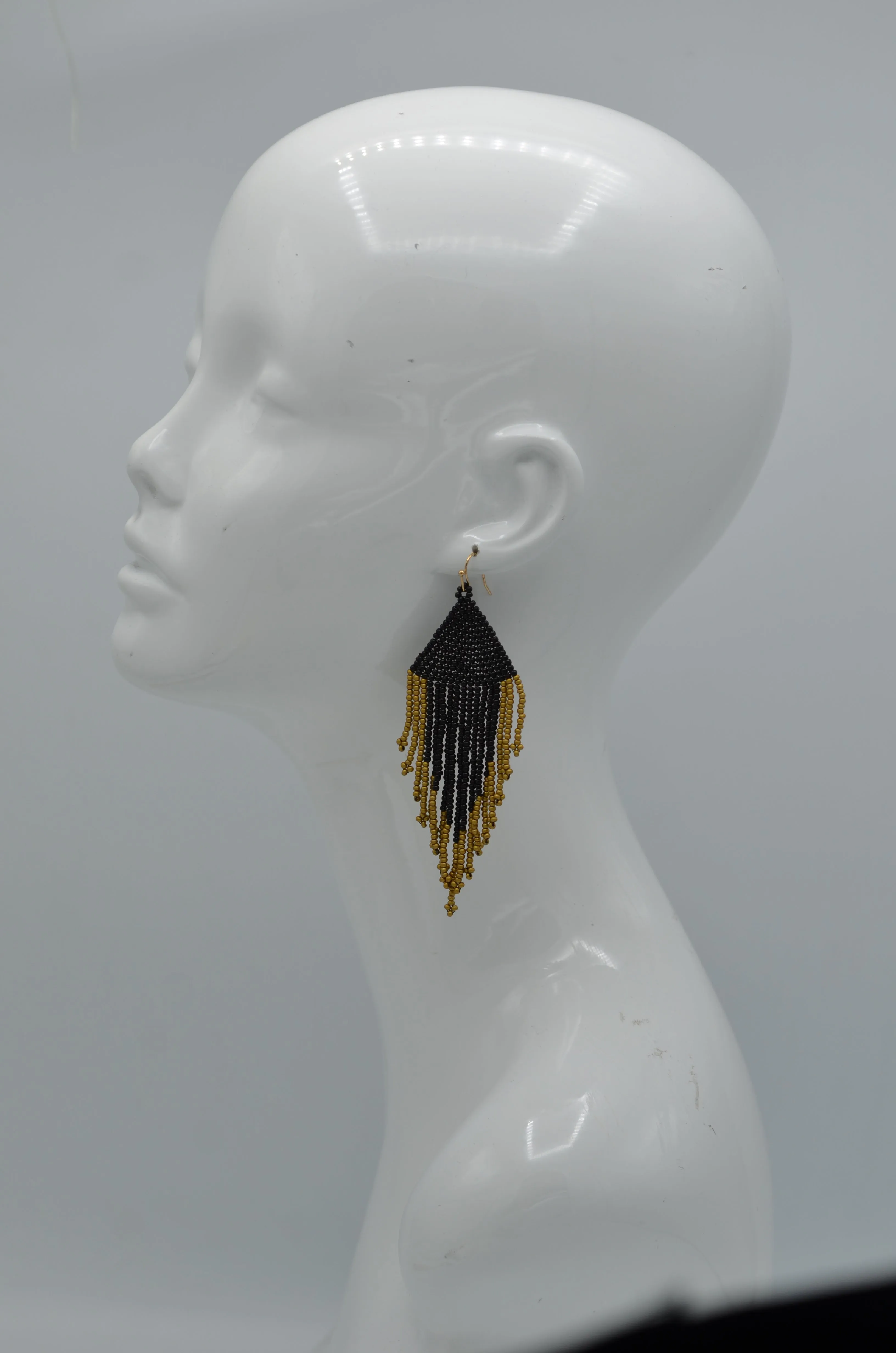 Black seed bead tassel earrings#ADX0222687