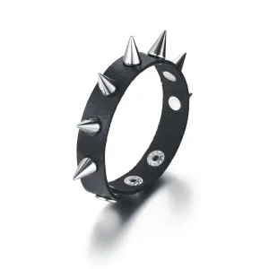 Black vegan leather bracelet w/ 1 row of silver spikes