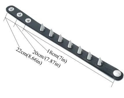 Black vegan leather bracelet w/ 1 row of silver spikes