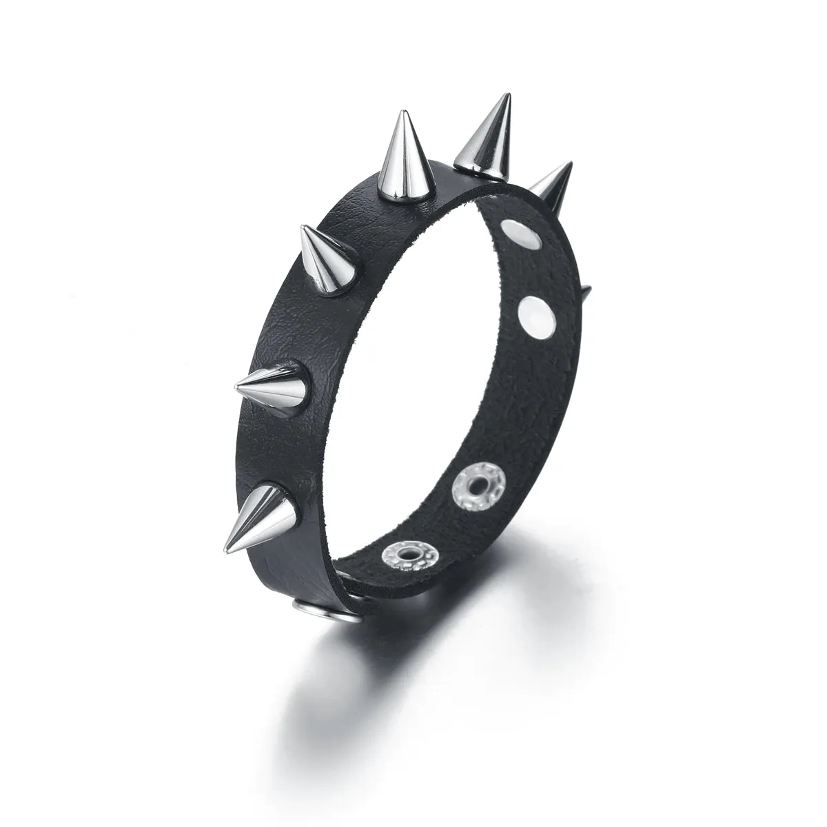 Black vegan leather bracelet w/ 1 row of silver spikes