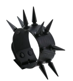 Black Vegan Leather Bracelet w/ 2 Rows of Black Spikes