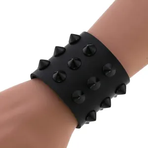 Black Vegan Leather Bracelet w/ 3 Rows of Small Black Spikes
