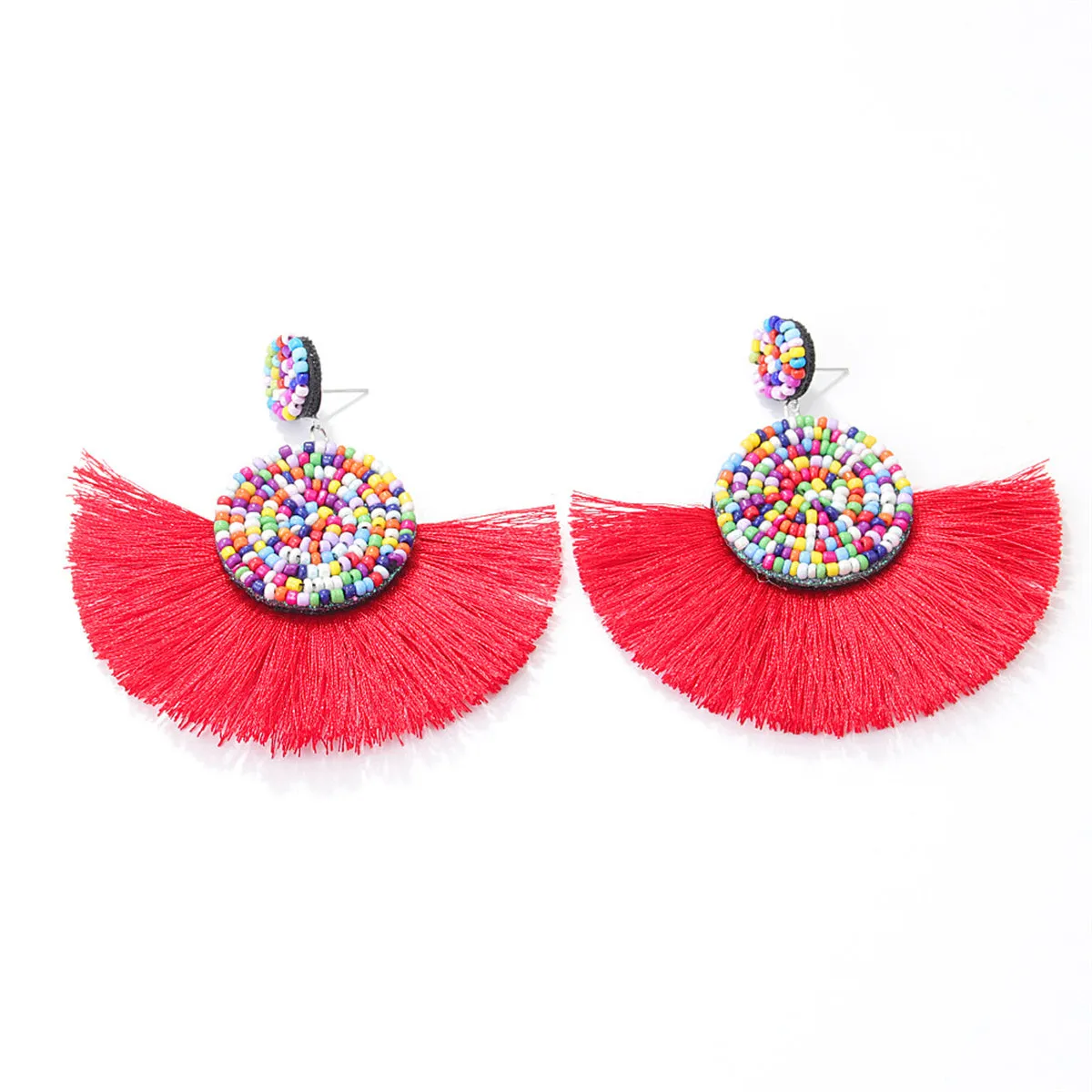 Blue & Red Fan Tassel Drop Earring