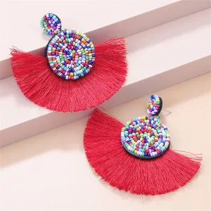 Blue & Red Fan Tassel Drop Earring