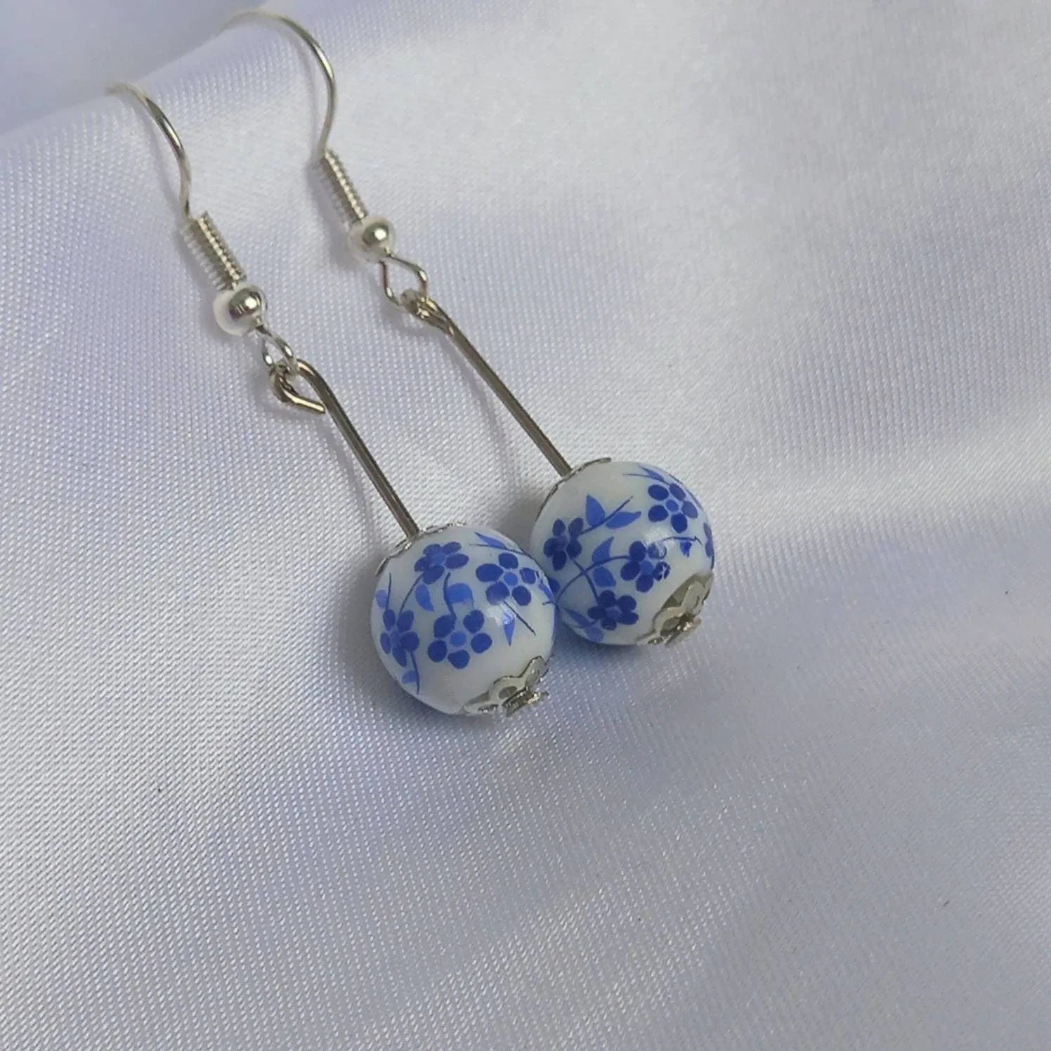 Blue & Silver Bead Drop Earrings - Blue Bead Earrings,Blue Bead Jewellery,Beaded Earrings In The UK,Beaded Jewellery,Blue Bead Drop Earrings