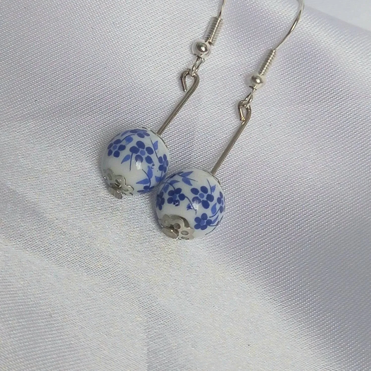 Blue & Silver Bead Drop Earrings - Blue Bead Earrings,Blue Bead Jewellery,Beaded Earrings In The UK,Beaded Jewellery,Blue Bead Drop Earrings