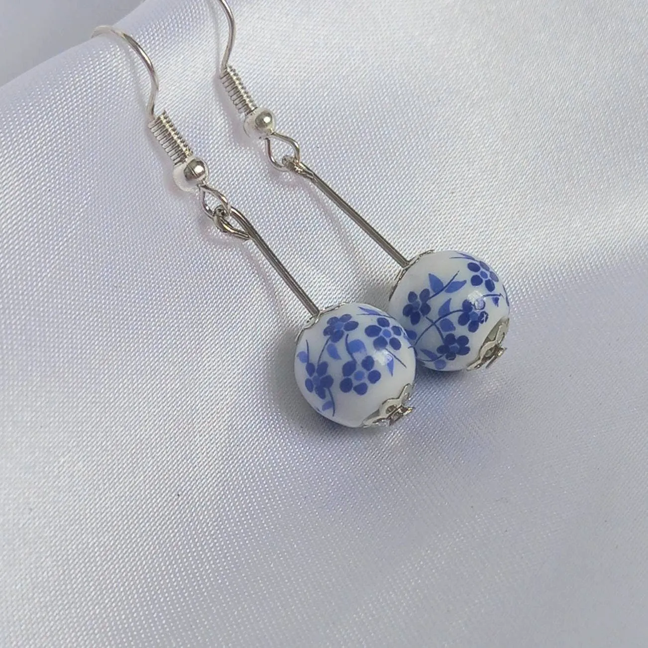 Blue & Silver Bead Drop Earrings - Blue Bead Earrings,Blue Bead Jewellery,Beaded Earrings In The UK,Beaded Jewellery,Blue Bead Drop Earrings