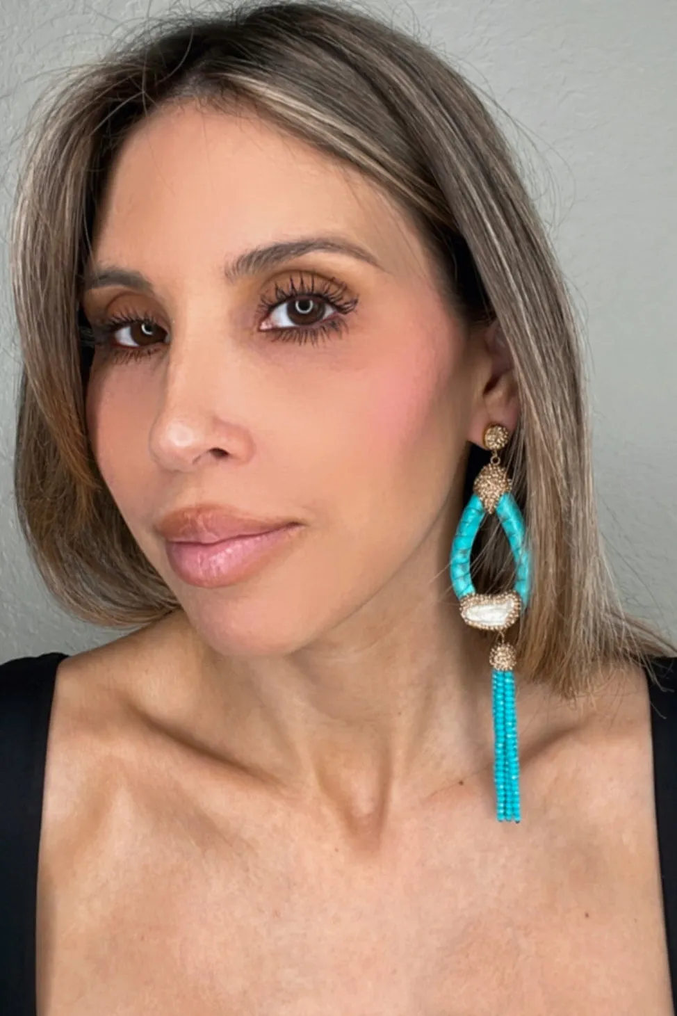 Blue Exotic Python Print Tassel Statement Earring