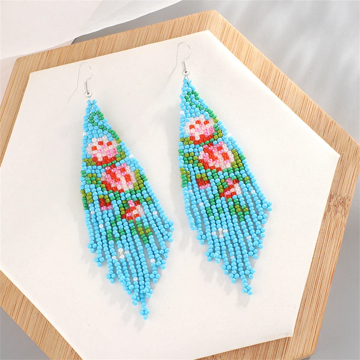 Blue Howlite & Silver-Plated Flower Tassel Drop Earrings