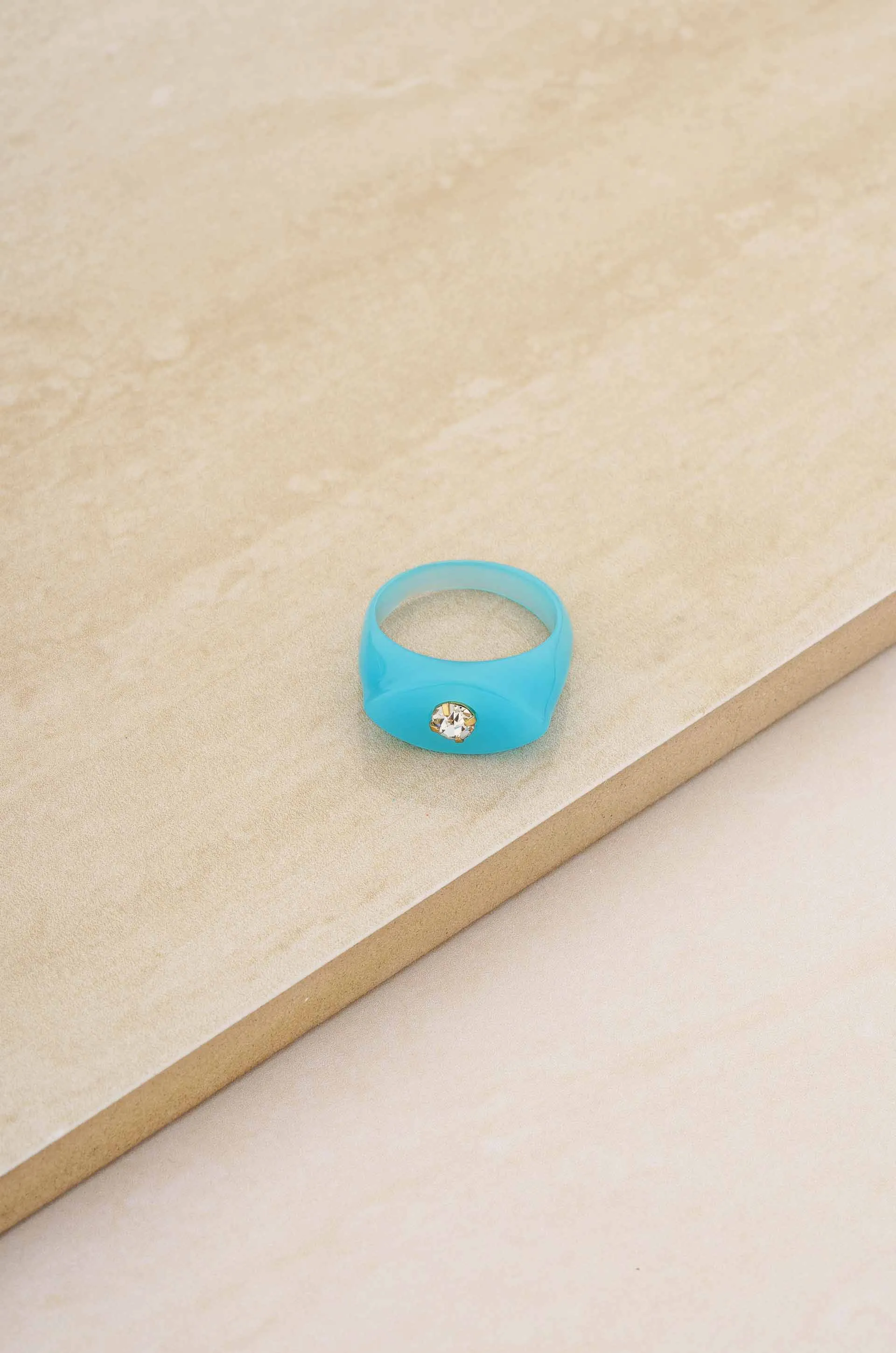 Blue Raspberry Resin Ring with Crystal Accent