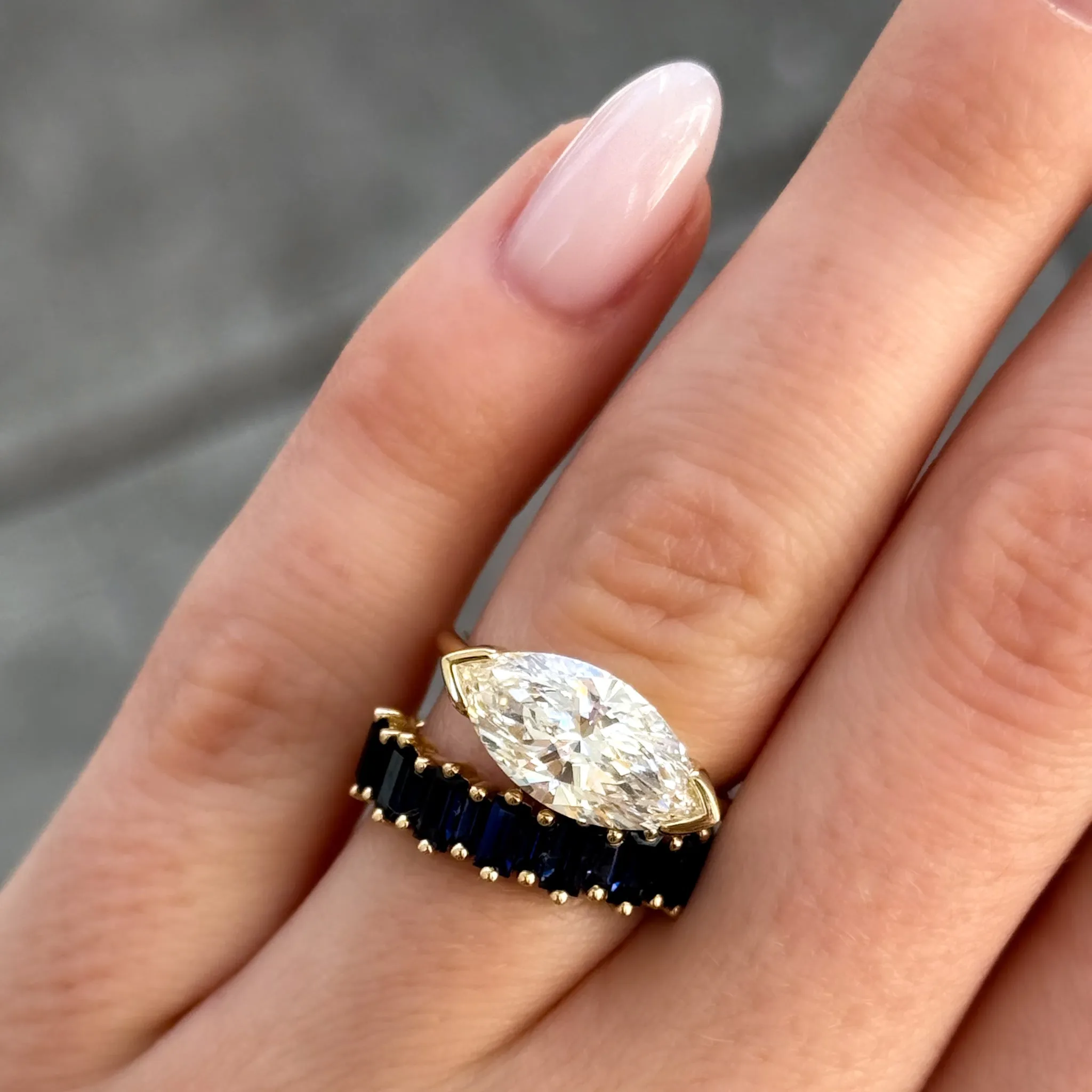 Blue Sapphire Baguette Wedding Band