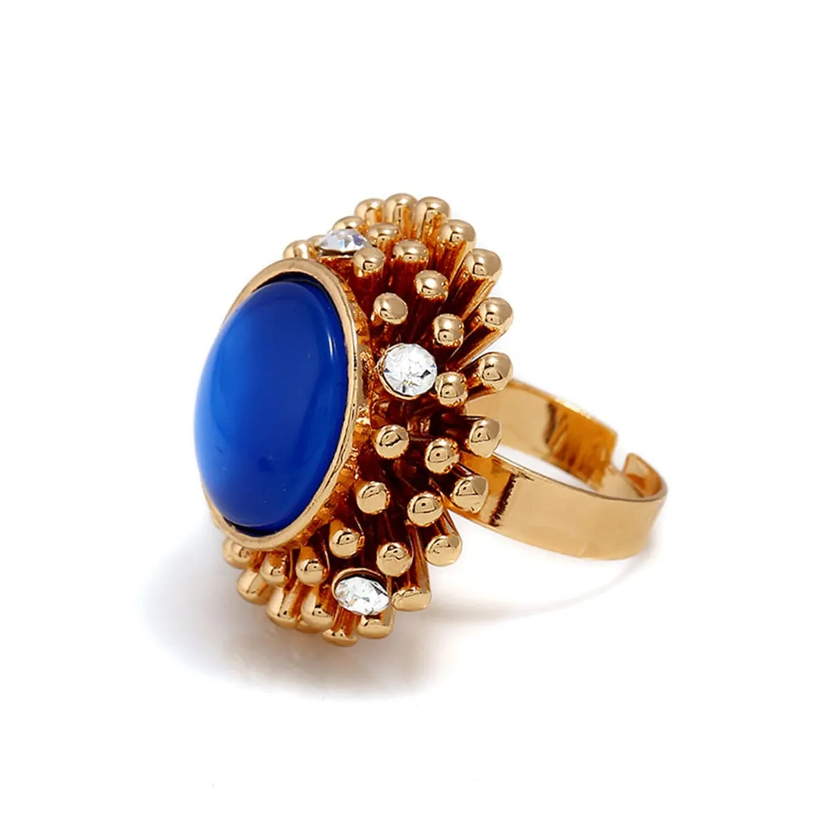 Blue Stone & Cubic Zirconia Flower Ring