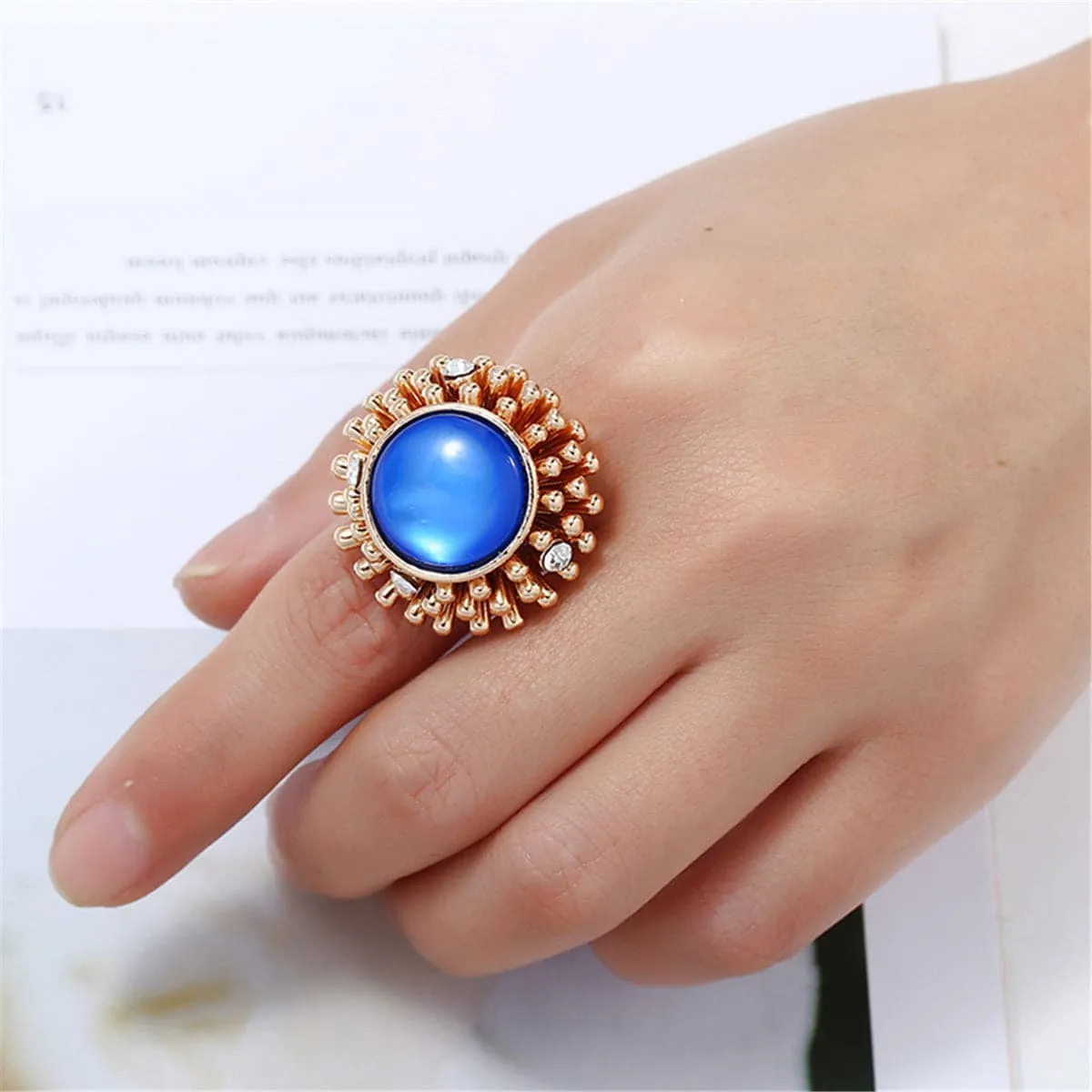 Blue Stone & Cubic Zirconia Flower Ring