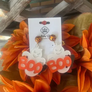 BOO Ghost Earrings - White
