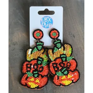 Boo Triple Pumpkins Seed Bead Dangle Earrings.