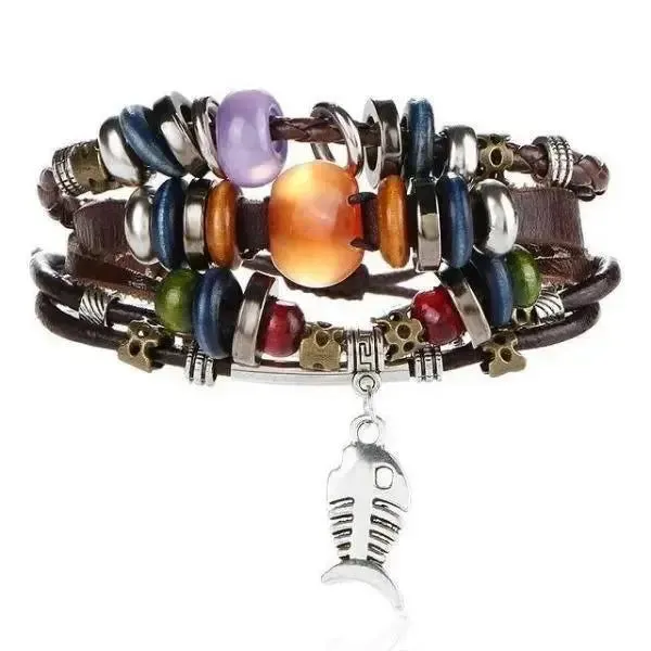 Bracelet en cuir pour homme à breloques