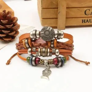 Bracelet en cuir pour homme à breloques