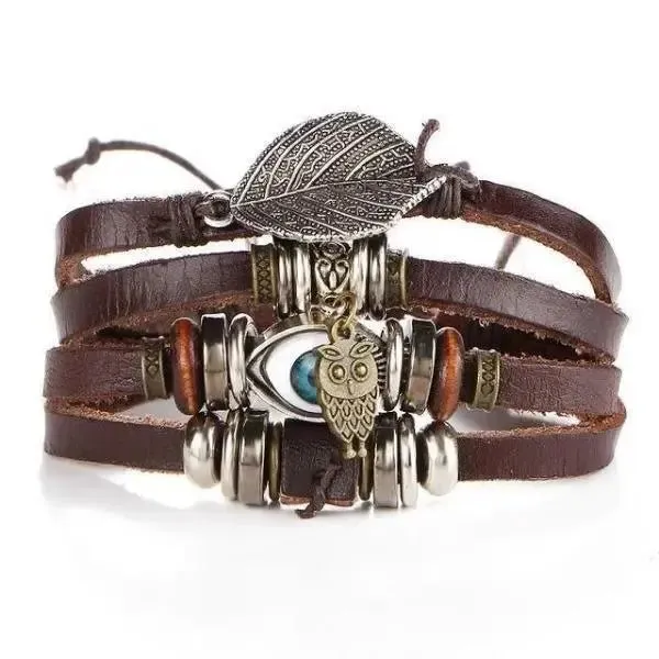 Bracelet en cuir pour homme à breloques