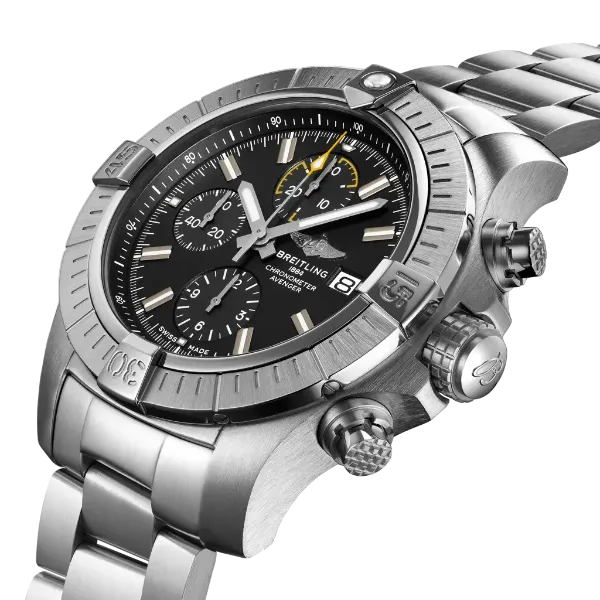 Breitling Avenger Silver Stainless Steel Black Dial Chronograph Automatic Watch for Gents - A13317101B1A1