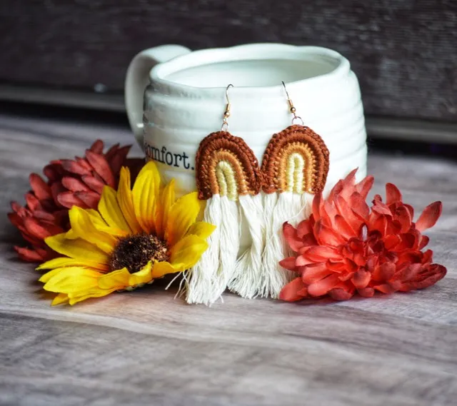 Brown Muted Rainbow Tassel Earrings