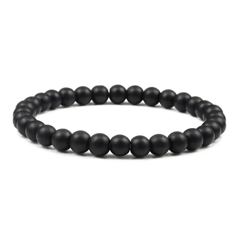 Buddha Black and White Natural Stone Rock Lava Beads Strand Bracelets