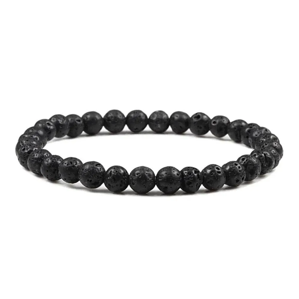 Buddha Black and White Natural Stone Rock Lava Beads Strand Bracelets