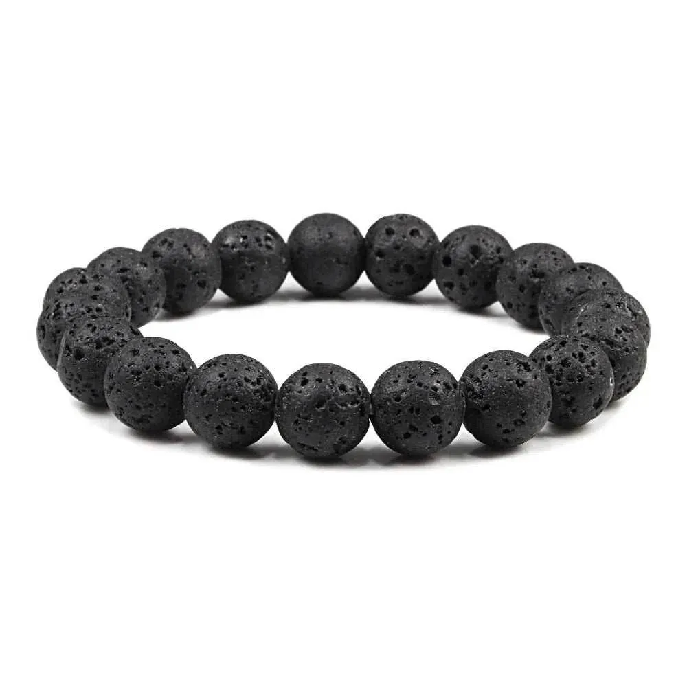 Buddha Black and White Natural Stone Rock Lava Beads Strand Bracelets