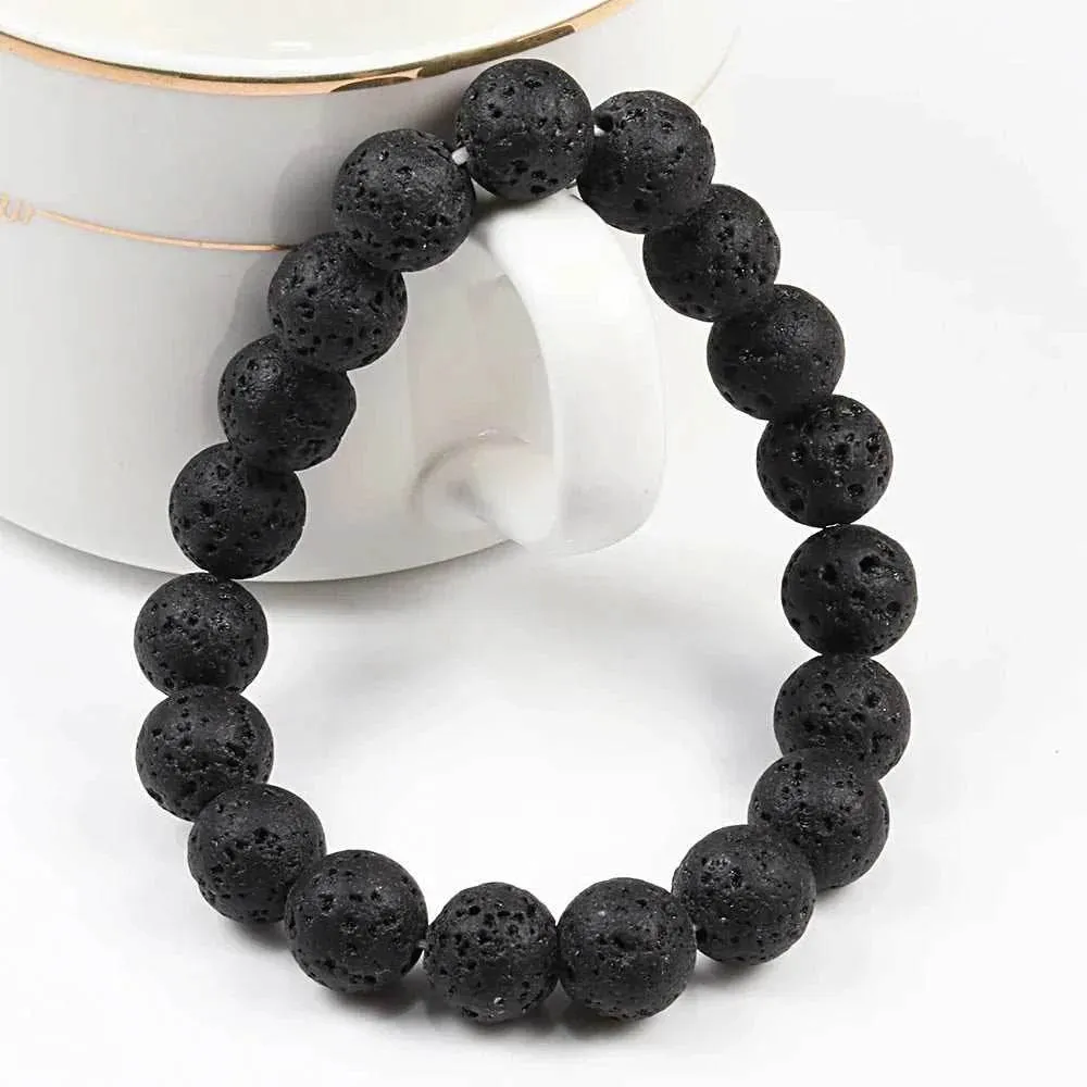 Buddha Black and White Natural Stone Rock Lava Beads Strand Bracelets