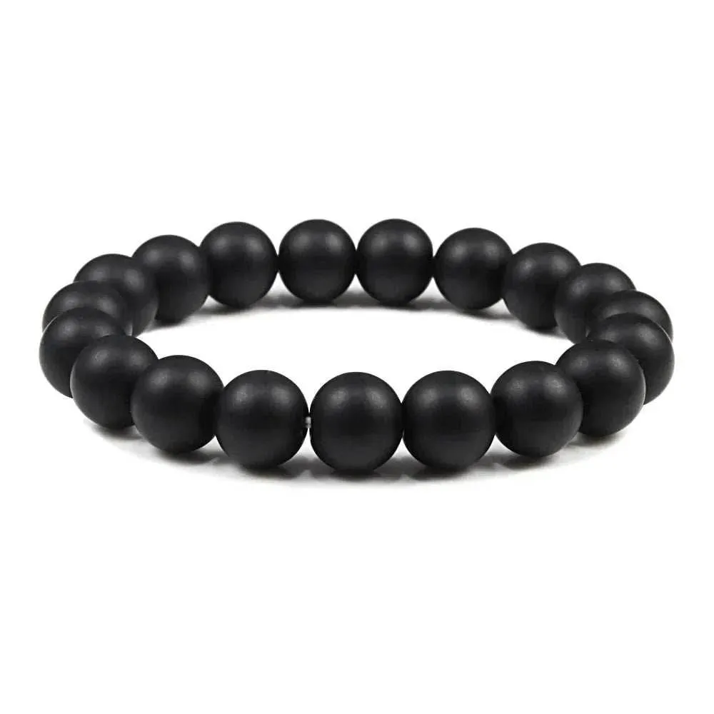 Buddha Black and White Natural Stone Rock Lava Beads Strand Bracelets